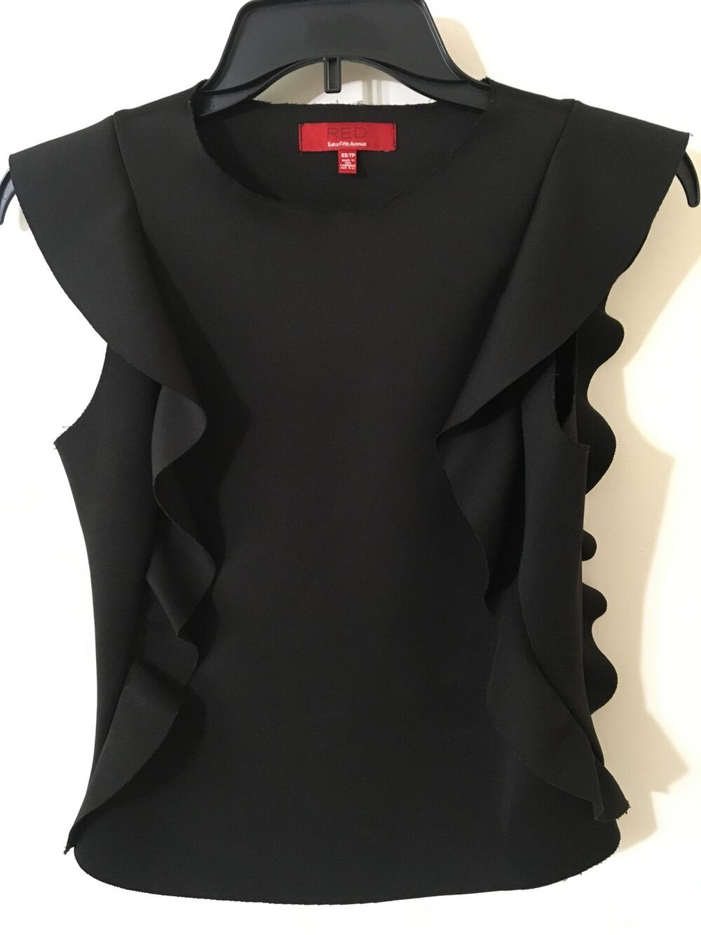 Red Saks Fifth Avenue XS/TP Black Sleeveless Raw Edge Ruffled Bodycom Top